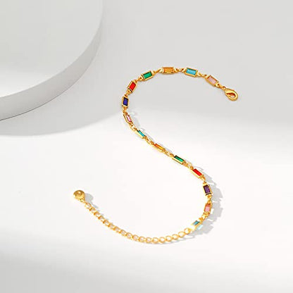 Dainty Gold Bracelets for Women, 18 Gold Plated Adjustable Evil Eye/Butterfly/Beaded/Pearl/Heart/Turquoise Handmade Bracelet for Women - style: Square Crystal