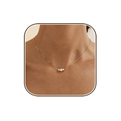 Pearl Necklaces for Women,Dainty Gold Pendant Necklaces Waterproof Jewelry | 14K Gold Plated Pearl Necklaces,Dainty Elegant Wedding Necklace,Small Cute Adjustable Minimalist Necklace,Non Tarnish Jewelry - color: GOLD-18