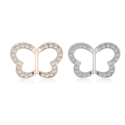 ROFARSO 2Pics Butterfly Shaped Scarf Ring Buckle for Women Fashion Rhinestone Crystal Jewelry Scarf Clasp Clips Accessories for Shawl Scarf Shirt - color: Butterfly