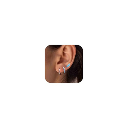 3 Pairs Mini Hoop Earrings Set Turquoise Cubic Zirconia Huggie Hoop Cartilage Earring Ear Cuff for Women (Turquoise/CZ) - color: *Turquoise-G