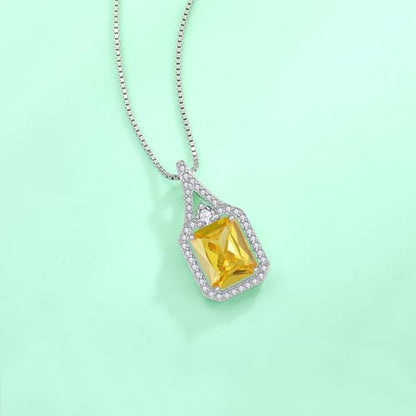 Created Gemstone Necklace 925 Sterling Silver Halo Rectangular Pendant Birthstone Necklaces Jewelry Gifts for Women - color: 11 November - Citrine