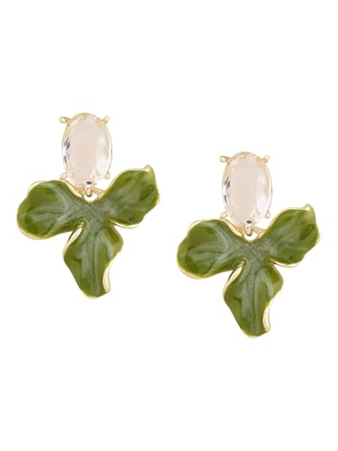 Statement Earthy Flower Dangle Earrings for Women, Elegant Floral Jewelry - color: Green