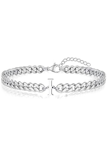 Initial Bracelet Matching Couple Bracelets Silver Letter A-Z Stainless Steel Cuban Link Chain Mens Bracelets Christmas Birthday Gifts for Men Women Him Teens Best Friends Husband Dad Son - color: I