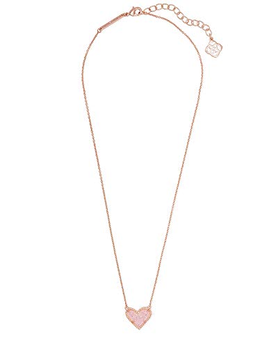 Kendra Scott Ari Heart Adjustable Length Pendant Necklace for Women, Fashion Jewelry - color: ROSE GOLD - PINK DRUSY