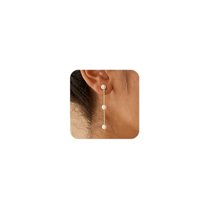 CHESKY Pearl Drop Earrings for Women, 14K Gold Plated Pearl Dangle Earrings | Dainty Pearl Earrings for Women,WaterProof Gold Brides Wedding Earrings,Bridesmaid Bridal Gift,Trendy Women Everyday Jewelry - style: pearls