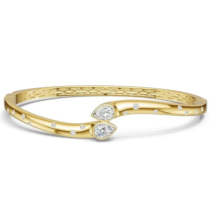 AuraLyric Gold Bracelets for Women, 14K Gold Plated Nail/Love/Emerald Green/Teardrop/Round White CZ Bangle Bracelets, Stackable Gold Bangles Non Tarnish, Gifts for Wife Mom Daughter 6.5 Inch - color: White CZ - Pear