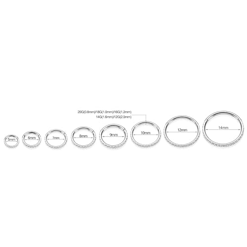 GAGABODY Surgical Steel Hypoallergenic Nose Ring Earring CZ Hoop for Unisex | Hinged Seamless Clasp,Used in Nostril,Septum,Lip,Eyebrow,Nipple and All Ear Piercings.22G to 12G,Inner Diameter 5mm to 14mm - color: Style1:Silver+Clear CZ, size: 12mm