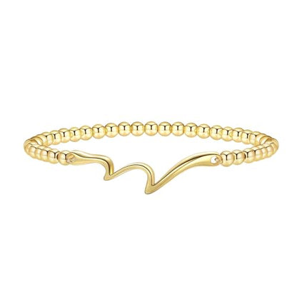 Beaded Bracelets for Women 14K Silver Gold Plated Stretch Handmade Ball Bracelets Cute Charm Bracelet Dainty Stackable Cross Heart Bow Wave CZ Circle Trendy Jewelry Easter Gifts - color: wave