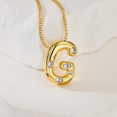 Cicy Bell Initial Necklace for Women 14k Gold Plated | Cubic Zirconia, Trendy, Personalized, Dainty Letter Pendant - color: G-Gold