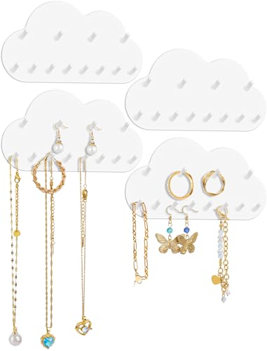 NiHome 4-Pack Cloud Shape Wall-Mounted Hanging Jewelry Organizers for Necklaces, Earrings, Bracelets, Hair Ties, No-Drill Space-Saving Racks for Bedroom, Bathroom, Mirror, Vanity, Door, Closet (White) - color: 4 PCS-White Cloud