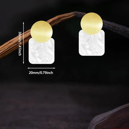 70s 80s Acrylic Hollow Round Geometric Dangle Drop Earrings Retro Square Oval Stud earrings For Women - style: White Gold