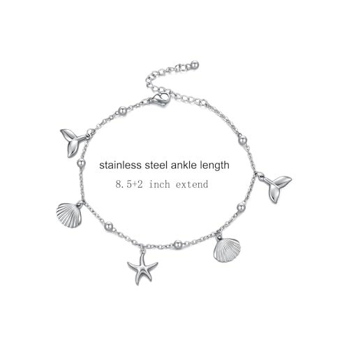 Rnivida Ocean Theme Starfish Shell Anklet,Stainless Steel Foot Jewelry for Women