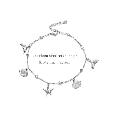 Rnivida Ocean Theme Starfish Shell Anklet,Stainless Steel Foot Jewelry for Women