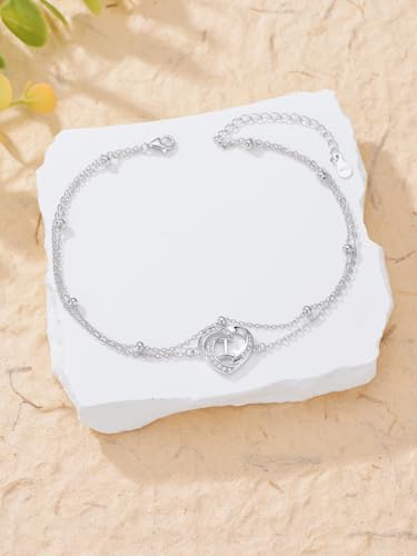 Dorunmo Initial Anklet 925 Sterling Silver Letter A-Z Layered Heart Anklet Beach Jewelry Birthday Gifts for Women - color: I