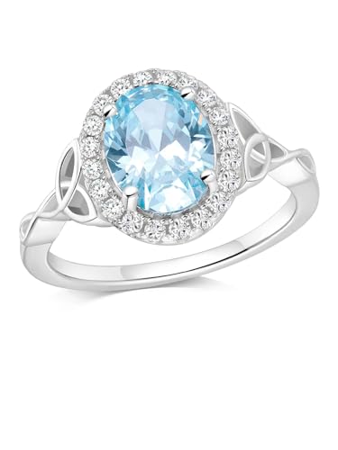 2-3 Carat Oval Engagement Ring 925 Silver Celtic Knot Birthstone Rings for Women Hypoallergenic Amehtyst/Aquamarine/Emerald/Ruby/Sapphire Cocktail Rings Jewelry Size 6-10 - color: B. Aquamarine