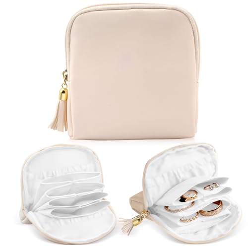 ZLFSRQ Travel Jewelry Case Organizer Small Jewelry Pouch Bag Mini Portable Jewellery Storage with Zipper for Bracelet Rings Earring for Women White