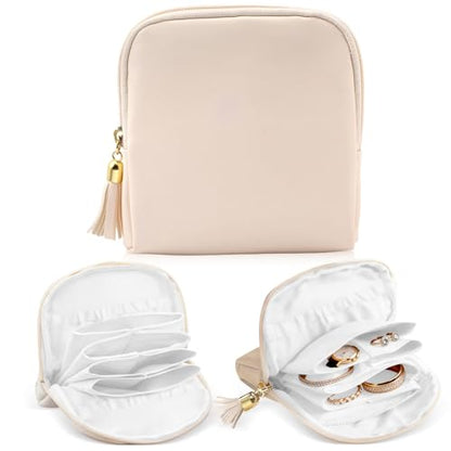 ZLFSRQ Travel Jewelry Case Organizer Small Jewelry Pouch Bag Mini Portable Jewellery Storage with Zipper for Bracelet Rings Earring for Women White
