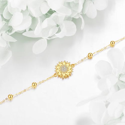 KECHO 14k Yellow Gold Sunflower Jewelry for Women, Fine Gold You are My Sunshine Jewelry Gifts for Her - style: Sunflower Bracelet - Bead