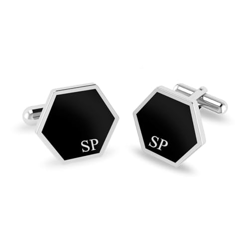LeCalla 925 Sterling Silver Cufflinks for Men | Cubic Zirconia Square Cuff Links Gifts for Men, Husband | Shirt Cufflinks for Groom - style: Personalized Initial Enamel Cufflink