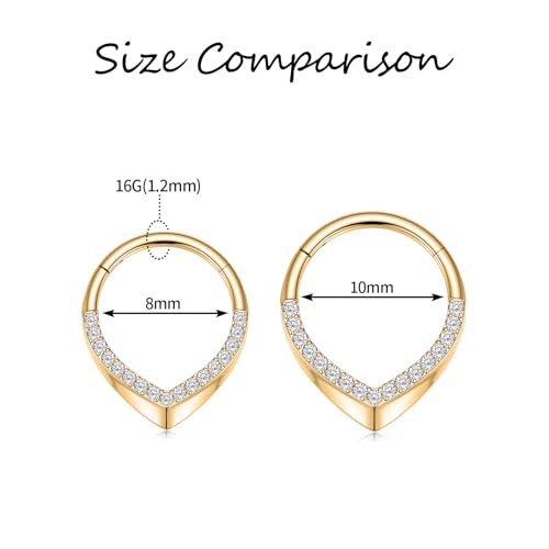 GAGABODY Daith Piercing Jewelry 16g Septum Ring Septum Jewelry Nose Hoop Daith Earring Surgical Steel Cartilage Earrings Hoop Helix Piercing Jewelry - color: 1pc Gold+ Water Droplets CZ