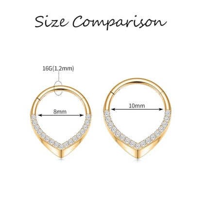 GAGABODY Daith Piercing Jewelry 16g Septum Ring Septum Jewelry Nose Hoop Daith Earring Surgical Steel Cartilage Earrings Hoop Helix Piercing Jewelry - color: 1pc Gold+ Water Droplets CZ