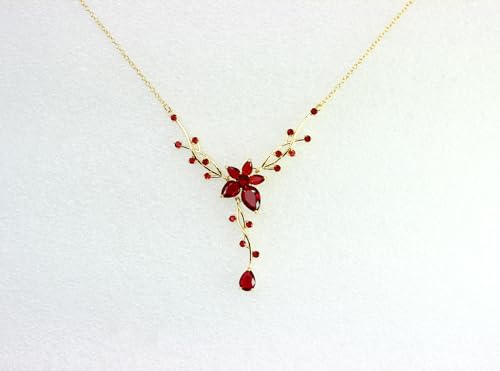 Faship Gorgeous CZ Crystal Floral Necklace Earrings Set - color: Red / 14K gold plated