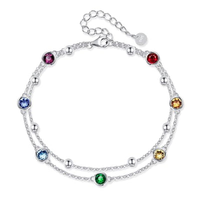 POPLYKE 925 Sterling Silver Double Layered Chain Evil Eye Daisy Sunflower Butterfly Anklets for Women Holiday Beach Crystal Ankle Bracelet Dainty Evil Eye Jewelry - style: Crystal Chakra Anklet