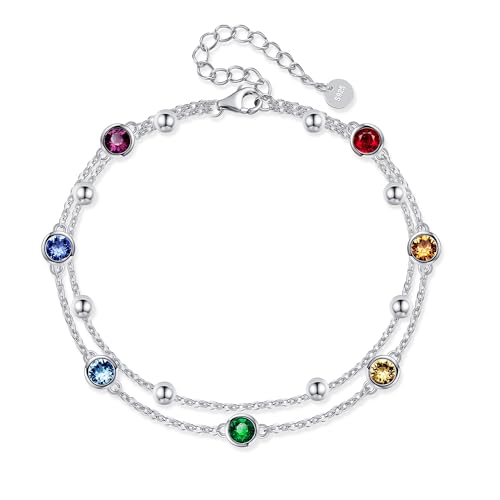 POPLYKE 925 Sterling Silver Double Layered Chain Evil Eye Daisy Sunflower Butterfly Anklets for Women Holiday Beach Crystal Ankle Bracelet Dainty Evil Eye Jewelry - style: Crystal Chakra Anklet