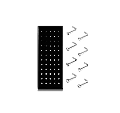 Helicopchain 60-240Pcs Hypoallergenic Nose Studs for Women Men 316L Stainless Steel CZ Nose Piercing Jewelry L Shaped Nose Rings Bone Studs Screw Piercing 20G-22G 1.5mm 2mm 2.5mm 3mm - color: F: 20G(60Pcs L Shaped Nose Stud)