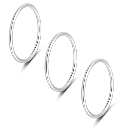 CANDYFANCY 925 Sterling Silver 1.2mm Stacking Midi Thin Rings Thumb Pinky Ring Stack Knuckle Rings for Women Band Ring Size 2.5-8.5 - color: silver-3pcs, size: 5