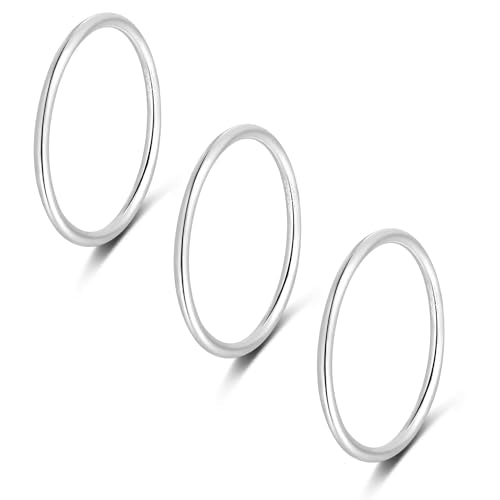 CANDYFANCY 925 Sterling Silver 1.2mm Stacking Midi Thin Rings Thumb Pinky Ring Stack Knuckle Rings for Women Band Ring Size 2.5-8.5 - color: silver-3pcs, size: 5