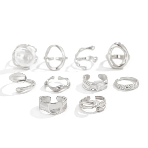 Rings for Women Colorful Chunky Rings Set Adjustable Thick Statement Ring for Women Trendy Dainty Stacking Ring Vintage Chunky Jewelry - style: F : 10PCS - S