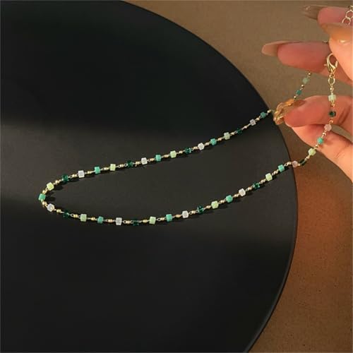 Pearl Beaded Lariat Necklace for Women Trendy Fashion Accessories Boho Jewelry Gift - color: E-green beaded Necklace