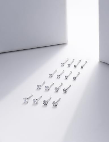 18G 20G 22G Round Cubic Zirconia Nose Rings Studs for Women Men 316L Stainless Surgical Steel Nose Ring Stud Piercing Jewelry Silver Gold Clear CZ 1.5mm 2mm 2.5mm 3mm - style: 24G (Thin) Straight Silver
