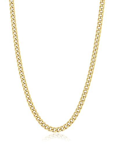 sovesi 3.5/5mm Cuban Link Chain Necklace for Men, Silver Tone/Black/14K Gold Plated Stainless Steel Necklace Chain, Mens Chain 16-28 Inch Jewelry Gift - size: 20 inches, style: Gold 3.5mm
