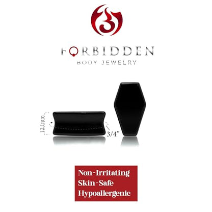 Forbidden Body Jewelry Natural Obsidian Black Stone Coffin Shaped Double Flare Plugs, Gauges, Tunnels - style: 3/4" (19mm)