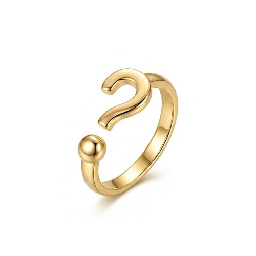 NewZenro 18K Gold Plated Question Mark Open Ring for Women Chic Adjustable Statement Knuckle Ring Minimalist Asymmetric Wrap Band Fashion Jewelry Gift for BFF Birthday