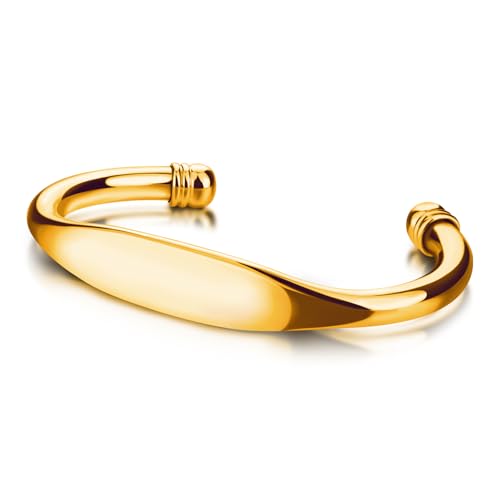 Dankadi Unisex 925 Sterling Silver Bangle Bracelet -Simple Women Men Torque Bracelet Solid Smooth Plain Polished On Cuff Fashion Fine Jewelry Gifts - color: Gold