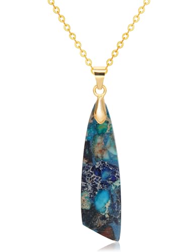Nature Stone Necklaces for Women Boho Pendant Necklace 18K Gold Chain Necklaces - color: Blue Gold