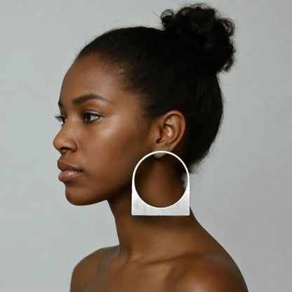 Large Chunky Gold Hoop Earrings for Women – Expensive Hollow Geometric Stainless Steel Statement Dangle Earrings with Textured Big Circle Design, Modern Metallic Fashion Jewelry Gift - color: Silver