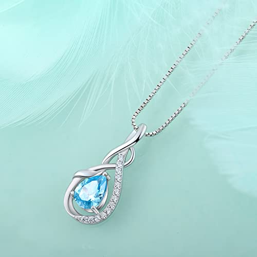 STARCHENIE Infinity Teardrop Necklace for Women 925 Sterling Silver Pendant Birthstone Jewelry - color: Silver-03-Mar-Aquamarine