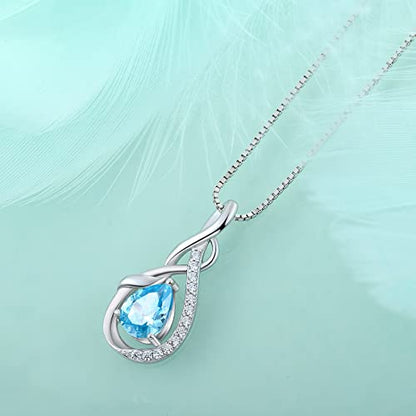 STARCHENIE Infinity Teardrop Necklace for Women 925 Sterling Silver Pendant Birthstone Jewelry - color: Silver-03-Mar-Aquamarine