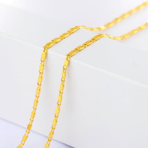 Gold Silver Necklace Chain With Adjustable Lobster Clasp, Diamond Cut Geometric Gold Beads Stationed on Dainty 2mm Cable Box Chain, 16 Inches Rolo Oval Figaro Link Singapore Chain. - color: Gold02