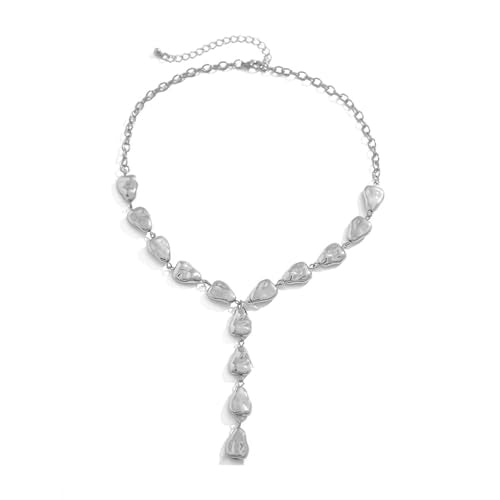 Gold Statement Lariat Necklace for Women Long Chunky Silver Y Shaped Necklace Big Baroque Shaped Drop Necklace Trendy Statement Jewelry Gift - color: silver