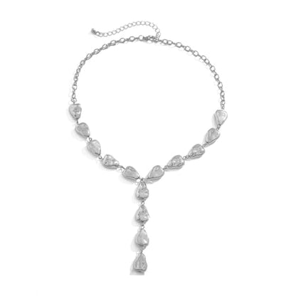 Gold Statement Lariat Necklace for Women Long Chunky Silver Y Shaped Necklace Big Baroque Shaped Drop Necklace Trendy Statement Jewelry Gift - color: silver