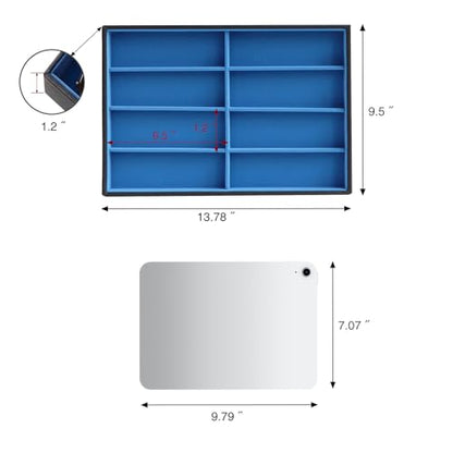 Stratalife 8 Grids Drawer Sunglasses Organizer Tray, Blue PU Velvet | Stackable Eyeglasses Storage Case with Removable Dividers, Jewelry Display Case for Necklace Bracelet, 13.78x9.5x1.2inch - color: Blue