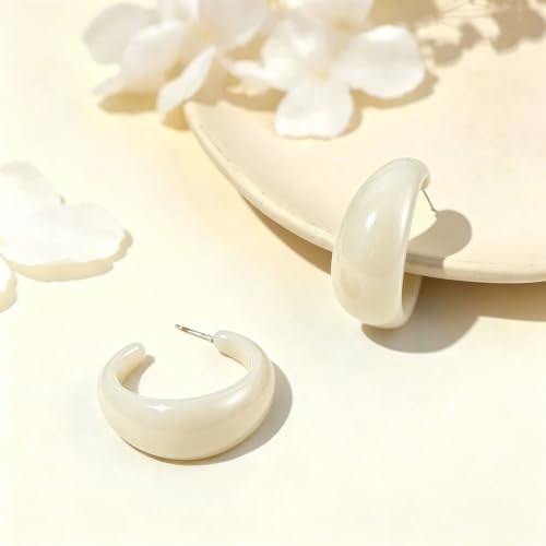 Chunky Acrylic Resin Hoop Earrings 80s 90s Statement Earrings | Thick Lightweight Costume Jewelry for Women Daily, Party, Vacation Wear, Gift for Her - color: White
