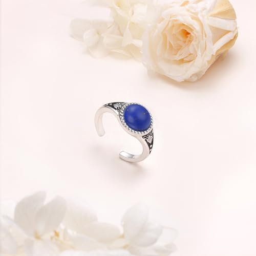 Alphm 925 Sterling Silver Toe Ring for Women Adjustable Open Toe Ring Foot Jewelry Gift - color: White-Lapis Lazuli