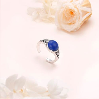 Alphm 925 Sterling Silver Toe Ring for Women Adjustable Open Toe Ring Foot Jewelry Gift - color: White-Lapis Lazuli
