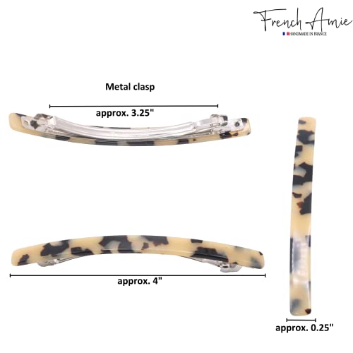 French Amie Long and Thin White Tokyo Large 4 Inch Hair Clip Barrette | Handmade Shell For Women Girls Teens Adults Everyday Style - color: White Tokyo